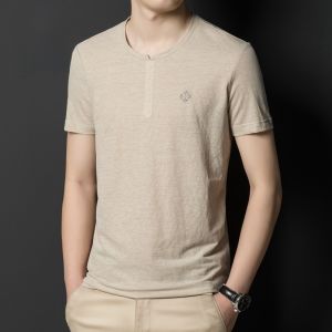 ROMON | Lomond Ice Silk Linen Short Sleeve T-Shirt Mens Summer Business Casual Round Neck Loose Fit Comfortable Breathable Tee