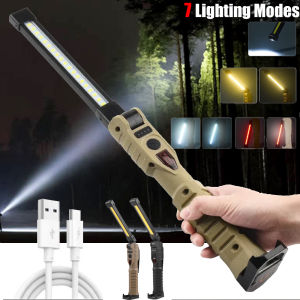 Folding COB Portable LED Work Light Handheld Flashlight Built-in Battery Lamp Torch Emergency Car Inspection Lamp Red SOS Strobe