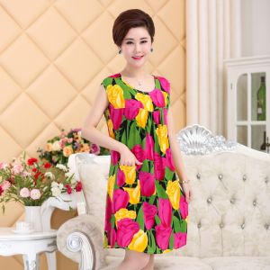 Váy Ngủ Bằng Lụa Cotton Nguyên Chất Mùa Hè Cho Phụ Nữ Trung Niên Và Cao Tuổi Váy Ngủ Bằng Cotton Nhân Tạo Mỏng Cỡ Lớn in Họa Tiết Hoa
