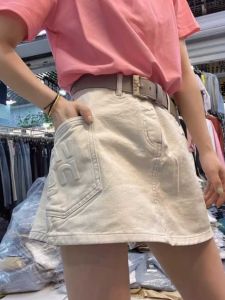 Váy Ngắn Denim Cạp Cao Màu Trắng Cho Nữ Mùa Hè Mỏng Cỡ Lớn Che Giấu Vòng Eo A-line Quần Jeans Thời Trang