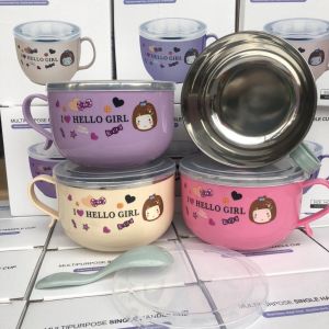 Bát ăn mì có nắp inox giữ nhiệt cute có quai Ca ăn mì có nắp đậy Bát úp mì có nắp