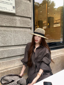 Retro Style Tencel Blended Linen Shirt and Loose-Fitting Long Pants