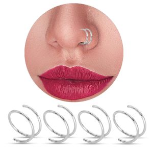 S925 sterling silver nose ornament earrings double layer personalized nose ring circle human puncture jewelry earrings