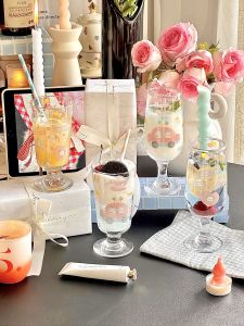 Cute Bubble Glass Cup Original Design INS Feng Shui High Aesthetic Value Girl Heart Korean Style Pink Champagne Cup Female Model