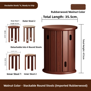 MEIDIHUAFU | Stackable Oak Dining Stool