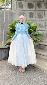 Selina Setelan Inner+Outer Brukat Bordir Bunga Tunik Gamis Wanita Kondangan Wisuda Lebaran