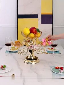 SK-C1007 Ornamental Fruit Plate Piring Saji Hidangan Buah Kue Crystal Plastik Bisa Putar Luxury Bowl