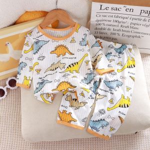 Pure Cotton Breathable Home Clothes Set for Children Summer Thin Sleeve Baby Home Clothes Set Boys And Girls Casual Style