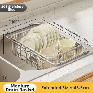 evesigar | Extendable Stainless Steel Drain Rack Kitchen Organizer