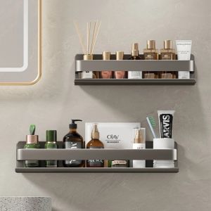 30-50CM Bathroom Storage Shelf Accessory Rack Manager Shower Storage Rack Gray Wall Mounted Space Aluminum Bathroom Shampoo Rack