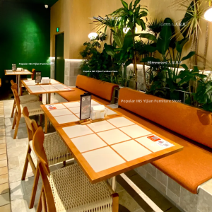 Industrial Style Ceramic Tile Dining Table Solid Wood Restaurant Cafe Bar Restaurant Furniture Set Hot Pot Table Customizable