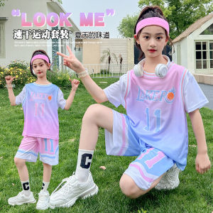 Girl Basketball Wear Quick-Drying Pink No. 11 Jersey Summer Short Sleeve Primary School Student Kids Team Uniform Girl Sports Loose