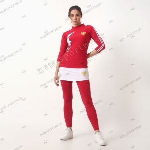 Setelan Merah Putih baju senam wanita legging rok wanita kaos olahraga