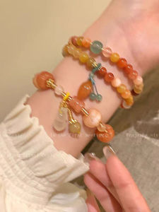 Gold Thread Jade Pumpkin Beads Bracelet Zen Style Natural Stone Gourd Hand Jewelry Contemporary Alloy Special Exhibition Theme