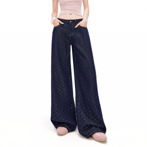 Unifree | Vintage Dots Loose High Waist Straight Denim Pants