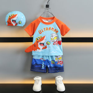 Childrens Swimming Suit Boys Ultraman Swimwear Set Quick Dry Summer Water Play Two-Piece Clothes Knitted Material