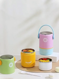 580ml Creative Double Layers Stainless Steel Thermal Lunch Box With Spoon And Bag Leak-Proof Bento