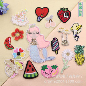 Embroidered Flower Fruit Pieces Ice Cream Castle Embroidery Cloth Patches Mobile Phone Case Journal Decoration Heat Assorted Materials