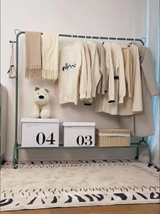 Strong Steel Clothes Rack/Floor Standing Indoor Home Clothes Drying/Balcony Storage Rack With Wheel