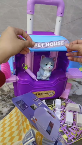 SSP Kids Portable Pet Care Playset with Cat Toy Grooming Accessories & Carry Case – Pretend Play Set