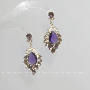 Elegant Long Violet Waterdrop Earrings Womens Exaggerated Tassel Ear Jewelry Fashionable Dangle Studs Luxury Accessories