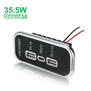 KEBIDU 3 Ports 35.5W PD Type-C 2.1A 1A USB Car Charger Socket 12/24V for Motorcycle Auto Truck ATV Boat RV Bus Power Adapter Outlet