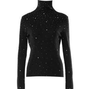 D-PLAY | Glimmering Rhinestone High-neck Sweater Fall