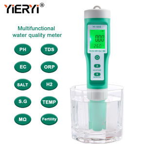 Yieryi 10 in 1 PH/TDS/EC/Salinity/TEMP/S.G/ORP/H2/Fertility/ΜΩ/Fertility Meter pH Meter for Aquariums Drinking Water pool Horticulture Hydroponics