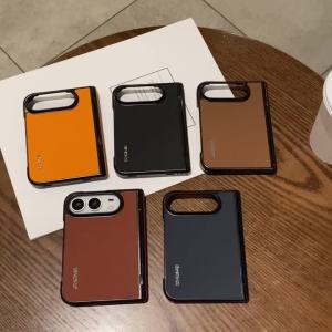 szhaiyu | Luxury Retro Leather Shockproof Phone Case Suitable for IPhone Duo Folding Matte TPU Hard Shell Hinge Protection Cover