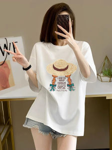 Áo Thun Cotton in Họa Tiết Mùa Hè 2025 Cho Nữ Tay Ngắn Thời Trang Thon Gọn Sang Trọng Giảm Tuổi Tác Phong Cách Hàn Quốc Thường Ngày