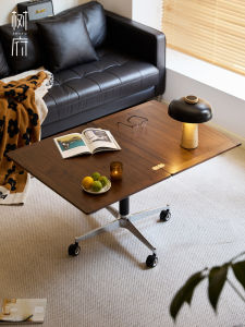 Tree Mansion Black Walnut Mobile Side Table Elevating Coffee Table Multi-Functional Folding Cart Dining Table Home Small Layout