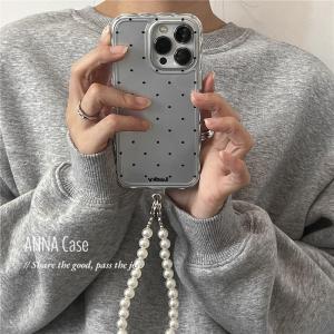 เคสโทรศัพท์ AnnaCase รุ่นใหม่ป้องกันการตกหล่นแบบเต็มจอพร้อมโซ่ไข่มุกขนาดเล็กลายจุดสำหรับ iPhone 17 pro Max 16 pro Max Apple 15 14 pro 13