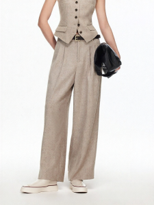 Vero Moda | Linen High Waist Straight Trousers with Vintage and Contrast Design