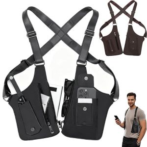 PU Leather Strap Holster Vest Bag Adjustable Double Shoulder Armpit Bag Hidden Anti-Theft Phone Pocket Chest Bag