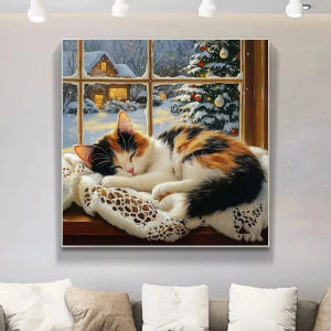 Jigsaw Puzzle 500/1024PCS Sleeping Cat Scene Brain Teaser Calming Activity Decor Gift
