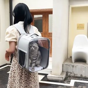 Pet Carrier Bag Transparent Bag Breathable Portable Pet Bag Outdoor Travel Backpack PU