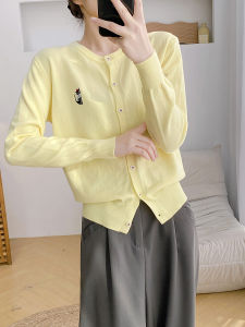 Áo Len Cardigan Dệt Kim Thêu Hình Mèo Hoạt Hình Cho Nữ Mùa Xuân Thu Mềm Mại Nhẹ Nhàng Phong Cách Mới Áo Khoác Ngoài