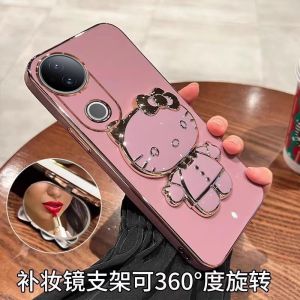Vivo V50 5G Anti-Fall Silicone Phone Case Full Edge Protection Mirror Bracket Simple Creative Couples New Model Cat Design