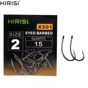 15pcs PTFE Coated High Carbon Stainless Steel Barbed Fish Hook with Eye Carp Fishing Accessories X501