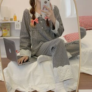 Bộ Đồ Ngủ Dài Tay Mùa Xuân Thu Cho Nữ Bộ Đồ Mặc Nhà in Họa Tiết Gấu Phong Cách Nhật Bản Có Thể Mặc Ngoài Trời Bộ Đồ Hai Mảnh