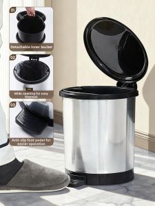 LONGSTAR | Domestic Large Capacity Creative Trash Can with Lid and Foot Operated Flip Cover