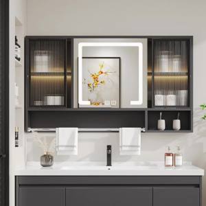 Hanging LED Bathroom Mirror Toilet Wall Bathroom Mirror With Led Light Toilet Mirror Cabinet LED Bathroom Mirrors For Bathroom Toilet Vanity Cabinet Customized Towel Bar Mirror Cabinet Demisting Rack with Light 镜子化妆