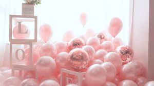Macaroon Pink Balloon Set 40 Pcs Valentines Themed Pastel Balloons Party Decorations 12 inch Rose Pink Confetti Metallic Helium Balloon for Birthday Wedding Valentines Party Decor Supplies