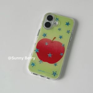 Creative Blue Star And Red Apple Print Phone Case Fashionable Ins Design Protective Shell for Apple 16 pro Iphone 15 pro Max 14 13 Anti-Fall