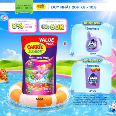 Túi Sữa Tắm Gội Cho Bé Carrie Junior chiết xuất trái cây thiên nhiên Hương Cheeky Cherry 500g