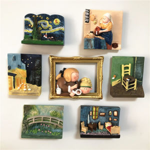 Van Gogh Monet Oil Painting 3D 3D Special Creative Resin Decorative Stickers Refrigerator Magnetic Sticker Magnetic Paste Message Sticker Whiteboard
