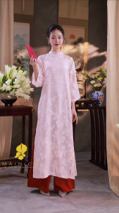 Set Áo Dài Mẹ Bé Dư Hy Tơ Cao Cấp Cực Xinh Màu Hồng