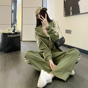 ชุดกีฬาลำลอง FALVLITE ชุดสองชิ้น เสื้อสเวตเตอร์และกางเกงขากว้าง ชุดทำงานฤดูใบไม้ผลิและฤดูใบไม้ร่วง ชุดทำงานลำลองสำหรับผู้หญิง