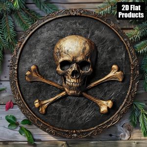 8x8inch Skull 2D Flat Printed Round Aluminum Sign Wall Decor for Bar Kitchen Home Office