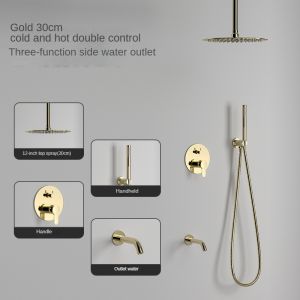 ชุดฝักบัวห้องน้ำโรงแรมในบ้านแบบเรียบง่ายวาล์วทองเหลืองฝังผนังชุดฝักบัวห้องน้ำสีดำ
